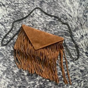 Detachable Fringed Leather Envelope Mini Purse
